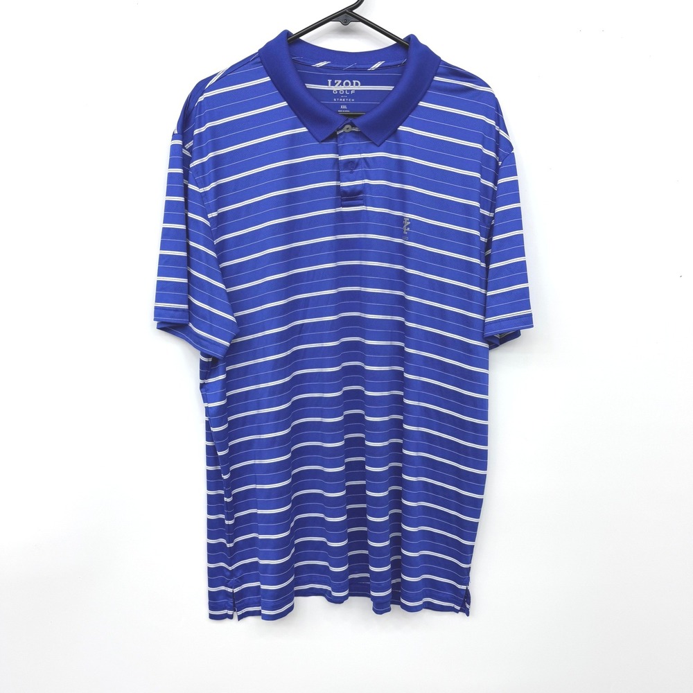 IZOD Golf Mens XXL Blue White Striped Stretch Short Sleeve Polo Shirt